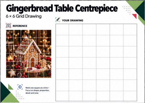 Gingerbread House Grid Drawing Worksheet | Christmas Drawing Activity | KS3 KS4