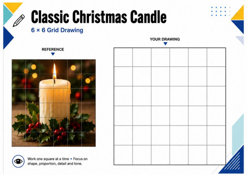 Christmas Candle Grid Drawing Worksheet | Festive Observational Drawing | KS3 KS4 Art