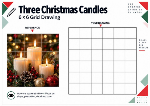 Three Christmas Candles Grid Drawing Worksheet | Festive KS3 KS4 Art