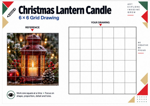 Christmas Lantern Candle Grid Drawing Worksheet | Festive KS3 KS4 Art