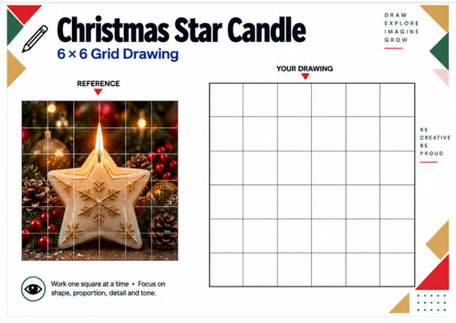 Christmas Star Candle Grid Drawing Worksheet | Festive Drawing KS3 KS4