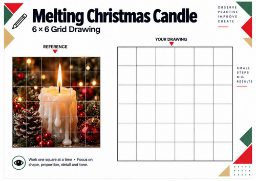 Melting Christmas Candle Grid Drawing Worksheet | Festive Observational Art