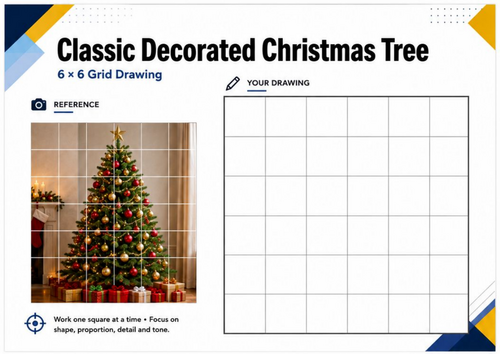 Christmas Tree Grid Drawing Worksheet | Classic Festive Tree | KS3 KS4 Art