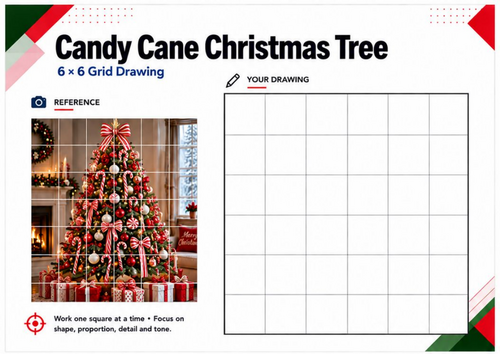 Candy Cane Christmas Tree Grid Drawing Worksheet | Festive Art Activity | KS3 KS4