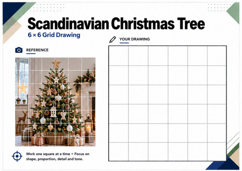 Scandinavian Christmas Tree Grid Drawing Worksheet | Festive Art | KS3 KS4