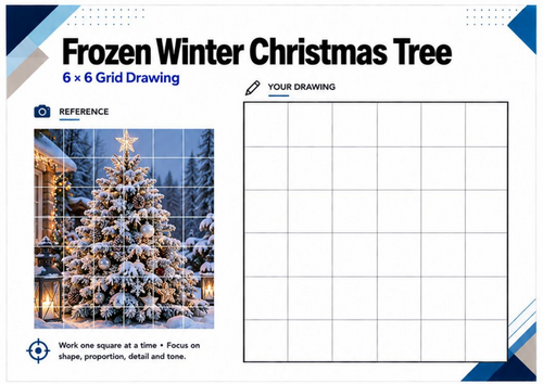 Frozen Christmas Tree Grid Drawing Worksheet | Snowy Winter Art | KS3 KS4
