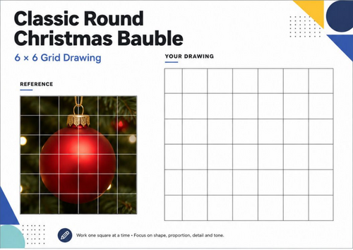 Christmas Bauble Grid Drawing Worksheet | 6x6 Festive Art Activity | KS3 KS4