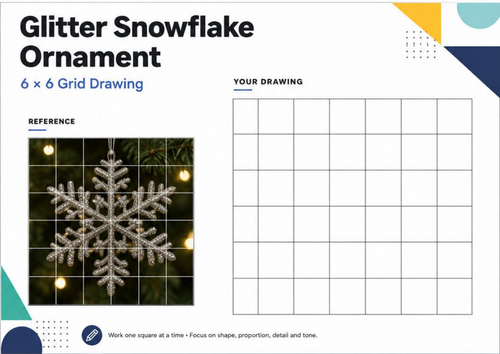 Snowflake Grid Drawing Worksheet | Christmas Ornament Art Activity | KS3 KS4