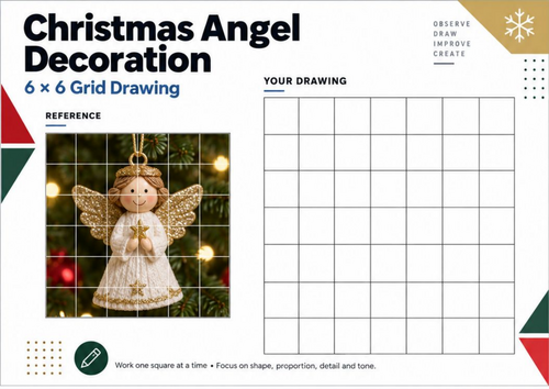 Christmas Angel Grid Drawing Worksheet | Festive Drawing Activity | KS3 KS4 Art