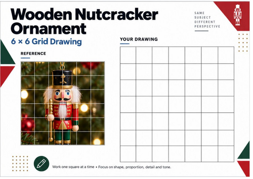 Nutcracker Grid Drawing Worksheet | Christmas Art Activity | KS3 KS4