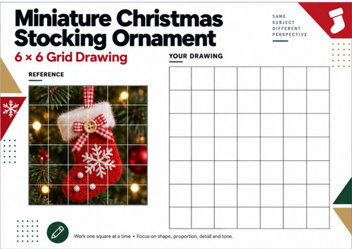Christmas Stocking Grid Drawing Worksheet | Festive Art Activity | KS3 KS4