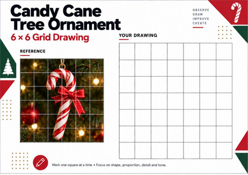 Candy Cane Grid Drawing Worksheet | Christmas Art Activity | KS3 KS4