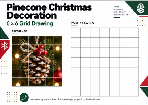 Pinecone Grid Drawing Worksheet | Christmas Nature Art Activity | KS3 KS4
