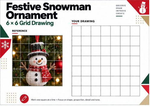 Snowman Grid Drawing Worksheet | Christmas Art Activity | KS3 KS4