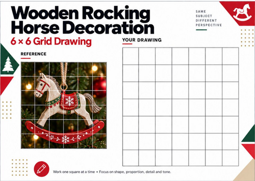Rocking Horse Grid Drawing Worksheet | Christmas Decoration Art | KS3 KS4