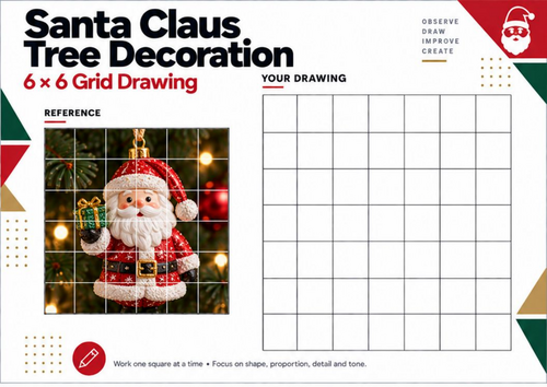 Santa Claus Grid Drawing Worksheet | Christmas Art Activity | KS3 KS4