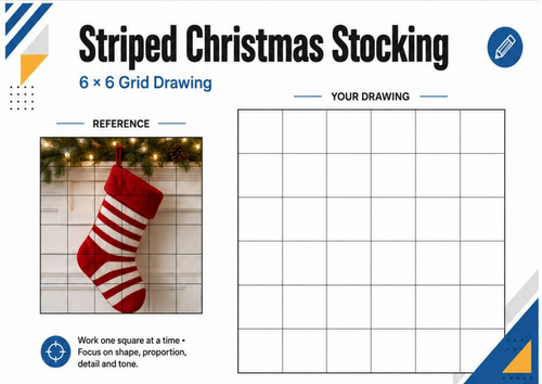 Striped Christmas Stocking Grid Drawing Worksheet | KS3 KS4 Art