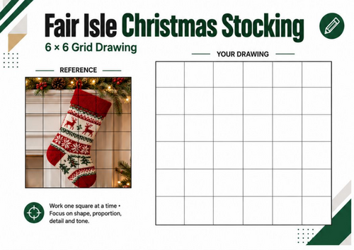 Fair Isle Christmas Stocking Grid Drawing Worksheet | KS3 KS4 Art
