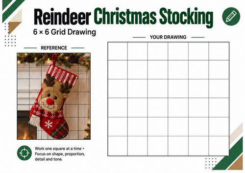 Reindeer Christmas Stocking Grid Drawing Worksheet | Festive Art ...