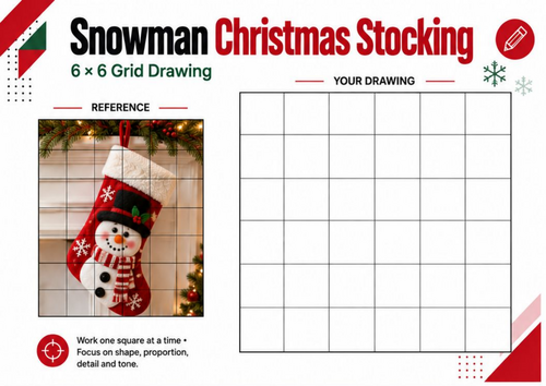 Snowman Christmas Stocking Grid Drawing Worksheet | KS3 KS4 Art