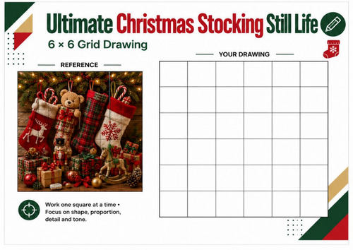 Ultimate Christmas Stocking Still Life Grid Drawing Worksheet | KS3 KS4