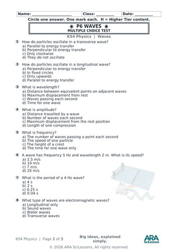 GCSE Physics P6 Waves Quick Test with Answers