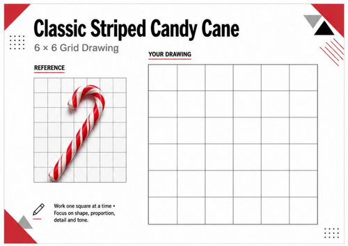 Candy Cane Grid Drawing Worksheet | Christmas Art Activity | KS3 KS4