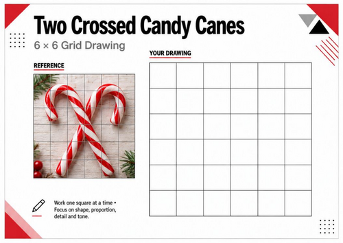 Crossed Candy Canes Grid Drawing Worksheet | Christmas Art | KS3 KS4