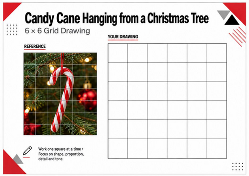 Christmas Tree Candy Cane Grid Drawing Worksheet | Festive Art | KS3 KS4