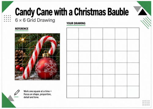 Candy Cane & Christmas Bauble Grid Drawing Worksheet | KS3 KS4 Art