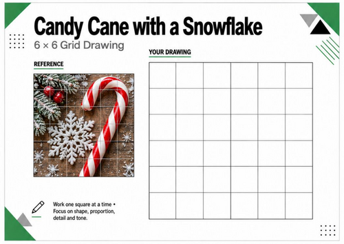Candy Cane & Snowflake Grid Drawing Worksheet | Christmas Art | KS3 KS4