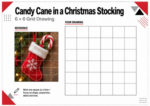 Christmas Stocking & Candy Cane Grid Drawing Worksheet | KS3 KS4 Art