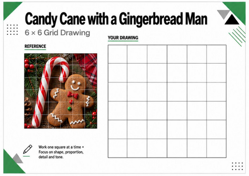 Candy Cane & Gingerbread Man Grid Drawing Worksheet | Christmas Art | KS3 KS4