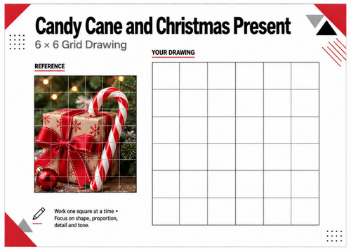 Candy Cane & Christmas Present Grid Drawing Worksheet | KS3 KS4 Art