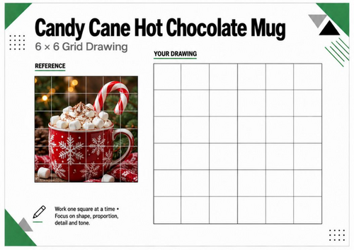 Candy Cane Hot Chocolate Grid Drawing Worksheet | Christmas Art | KS3 KS4
