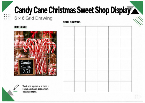 Candy Cane Sweet Shop Grid Drawing Worksheet | Christmas Art | KS3 KS4