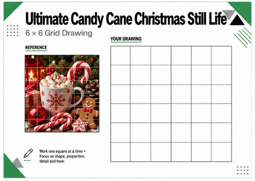 Christmas Candy Cane Still Life Grid Drawing Challenge | KS3 KS4 Art