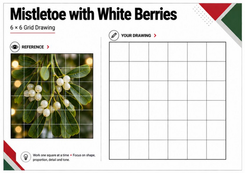 Mistletoe Grid Drawing Worksheet | Christmas Botanical Drawing | KS3 KS4