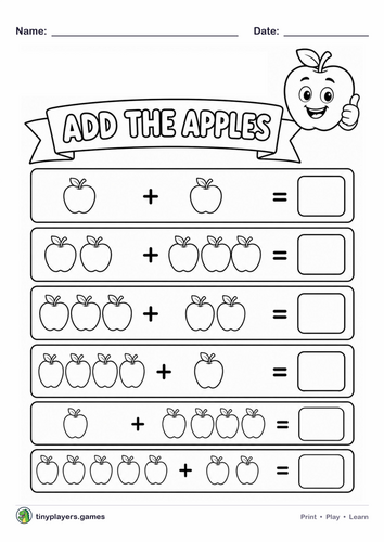 Add the Apples: Picture Addition Worksheet Within 10 (Ages 5-7)