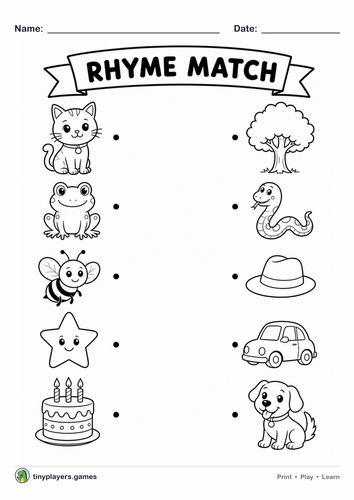 Rhyme Match: Rhyming Words Worksheet for Early Readers (Ages 5-7)