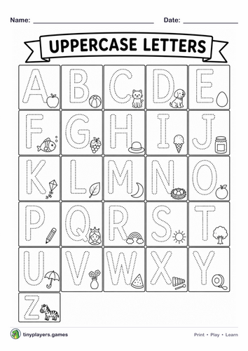 Uppercase Letters A to Z Tracing Worksheet: Alphabet Handwriting