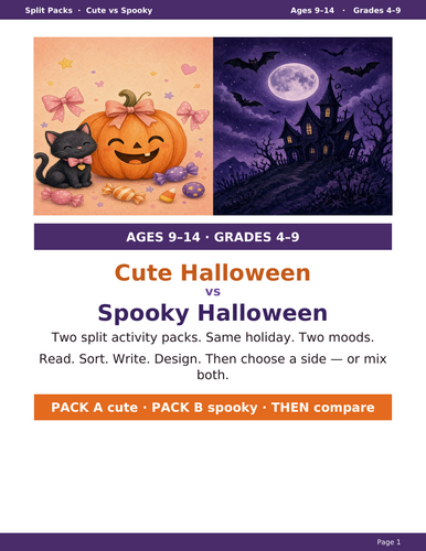 Halloween Compare & Contrast: Cute vs Spooky NO PREP Printable | Grades 4–9