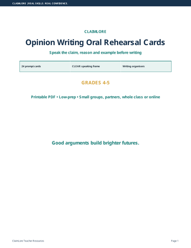 Opinion Writing Oral Rehearsal Cards | Speaking Activities