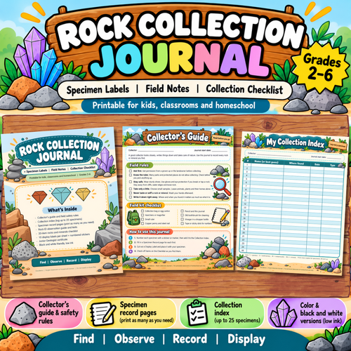 Rock Collection Journal Printable, Rock and Mineral Specimen Labels, Kids Geology Field Notes, Homes