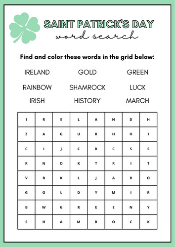 Saint Patrick's Day Word Search Worksheet resource!