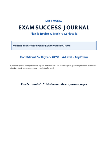 Exam Success Journal – Revision Planner & Study Tracker | Teaching ...