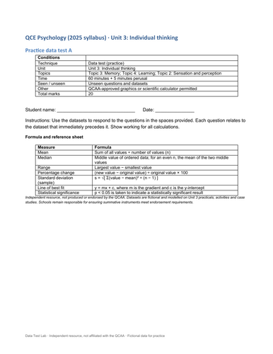 QCE Psychology Unit 3 Data Tests (IA1)