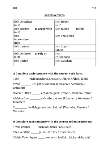 Reflexive Verbs / Familie - GCSE German