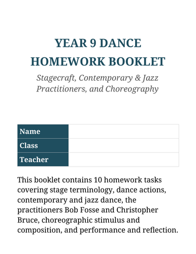 Year 9 Dance Homework Booklet