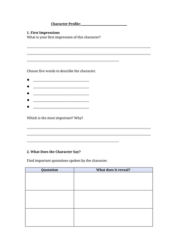 Character Profile Worksheet